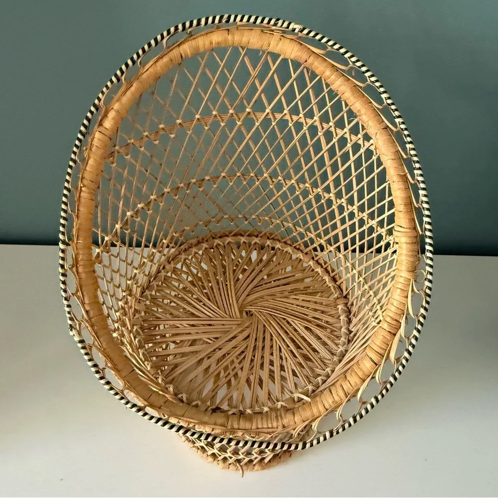 Vintage Wicker Woven Peacock Chair Rattan Woven Doll Chair Plant Stand